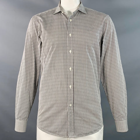 RALPH LAUREN Size XL Brown White Stripe Cotton Spread Collar Long Sleeve Shirt