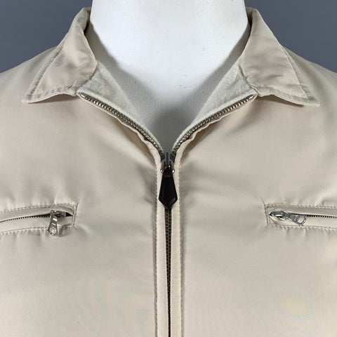AGNONA Size 10 Cream Polyester Removable Fur Collar Zip Up Jacket
