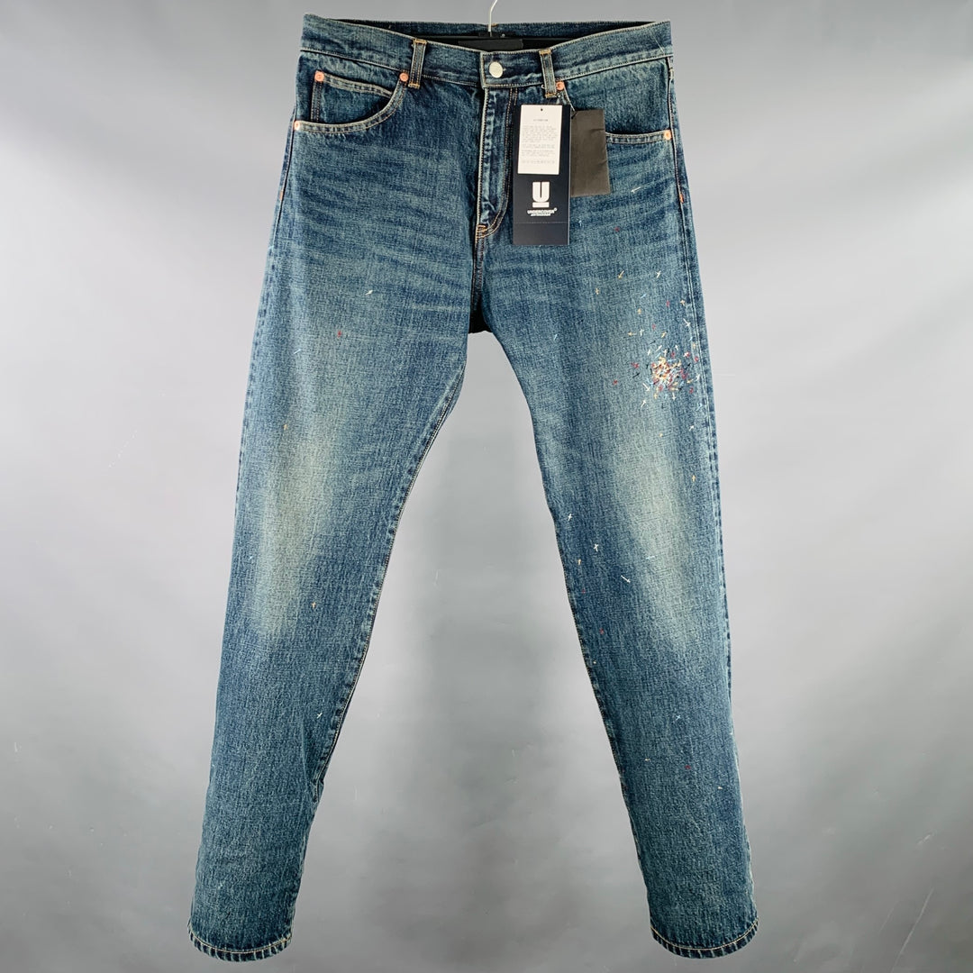 UNDERCOVER Size 30 Blue Multi Color Embroidery Cotton Relaxed Drop Crotch Jeans