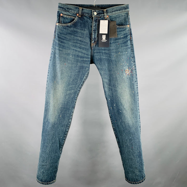 UNDERCOVER Size 30 Blue Multi Color Embroidery Cotton Relaxed Drop Crotch Jeans