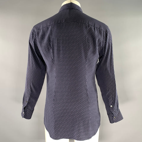 THEORY Size M Navy Burgundy blue Abstract Silk spandex Long Sleeve Shirt