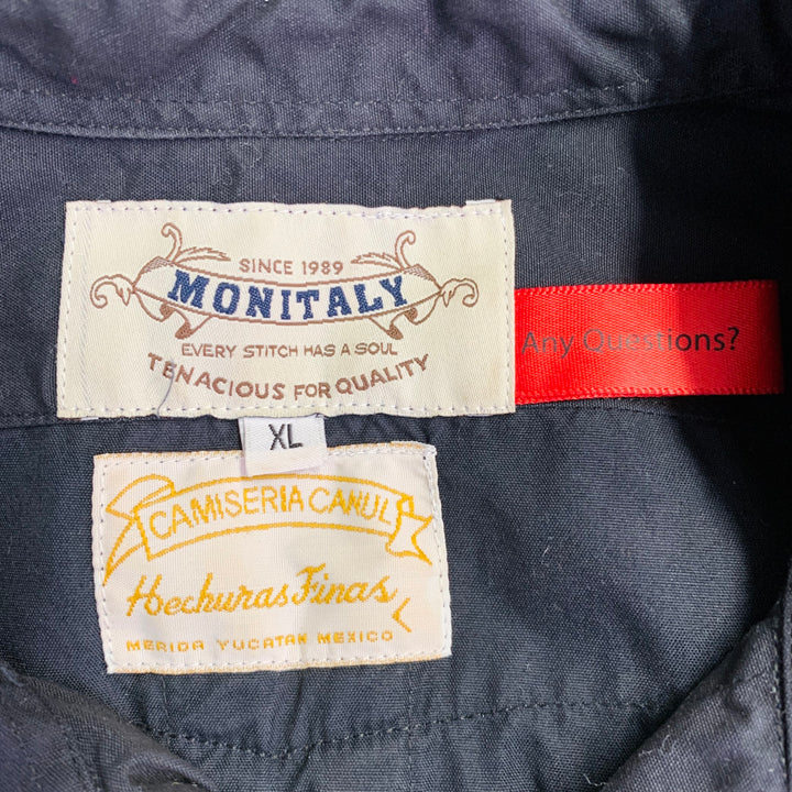 MONITALY Size XL Black Stripe Cotton Guayabera Short Sleeve Shirt
