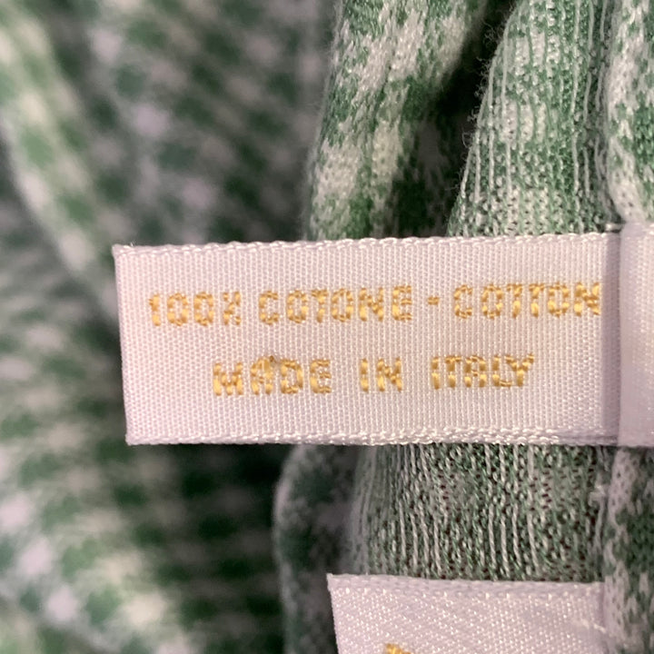 BRIONI Size L Green White Checkered Cotton Half Placket Polo
