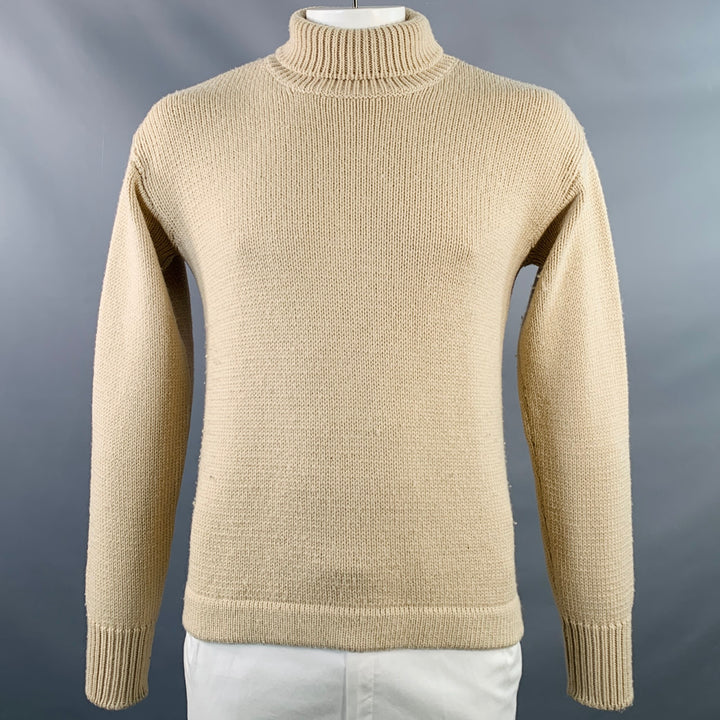 GRP Size L Beige Knit Merino Wool Turtleneck Sweater