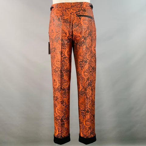MARCELL VON BERLIN Size 38 Viper Orange Black Jacquard Shawl Lapel Cuffed Suit