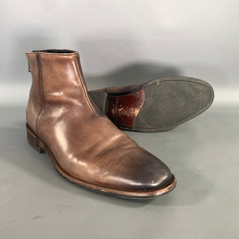 JOHN VARVATOS  U.S.A. Size 9.5 Brown Antique Leather Zip up heel Boots