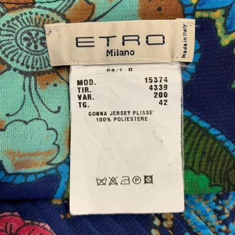 ETRO Size 6 Navy Multi Color Polyester Floral Pleated Skirt