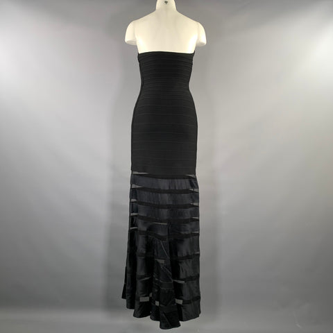 HERVE LEGER Size S Black Rayon Blend Stripe Strapless Long Dress