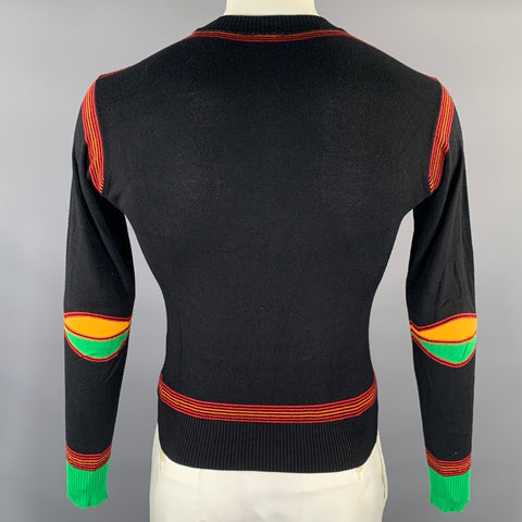 PAUL SMITH Size L Black Multi-Color Stripe Bamboo Cashmere Ribbed Pullover