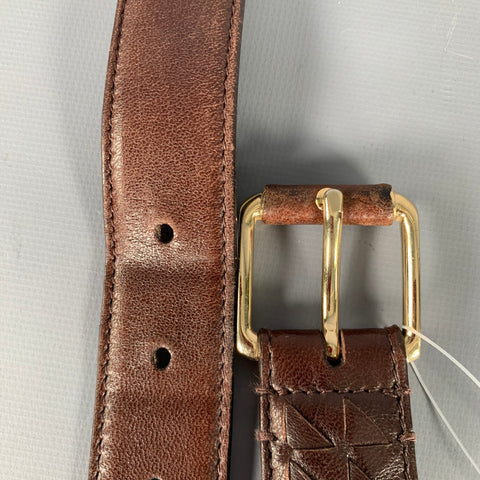 BOTTEGA VENETA Size 34 Brown Gold Woven Leather Belt