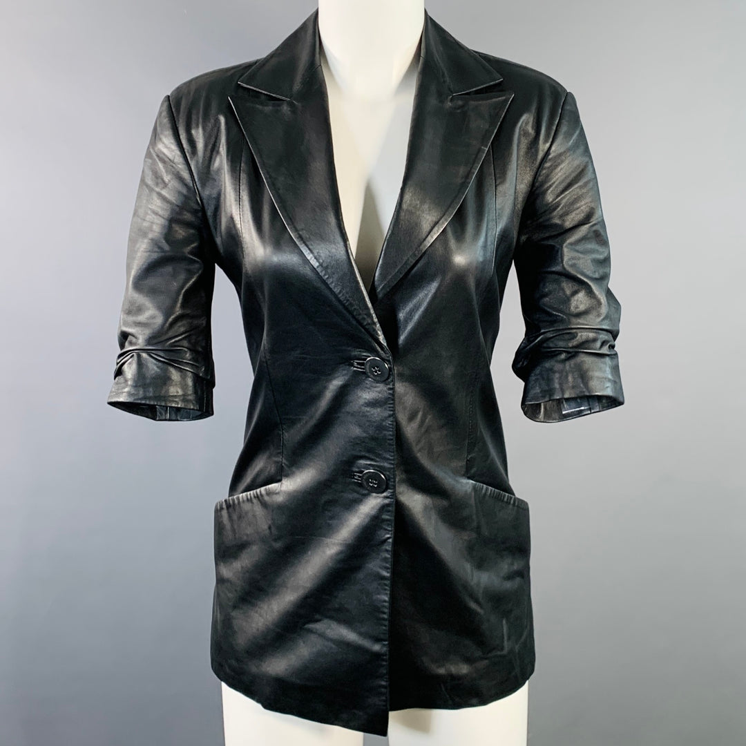 ZEYNEP ARCAY Size 2 Black Leather Lambskin Peak Lapel Jacket Blazer