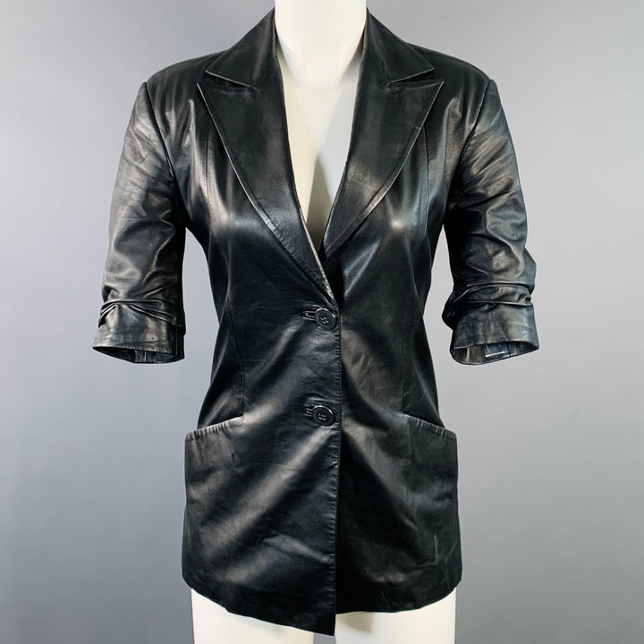 ZEYNEP ARCAY Size 2 Black Leather Lambskin Peak Lapel Jacket Blazer