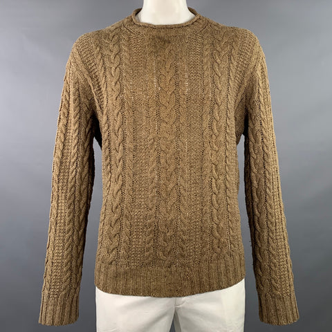 POLO by RALPH LAUREN Size XL Tan Cable Knit Cotton Blend Crew Neck Sweater