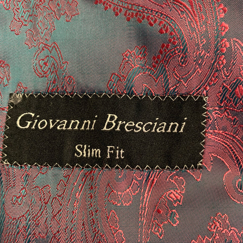 GIOVANNI BRESCIANI Size 46 Regular Blue Rust Window Pane Wool Suit