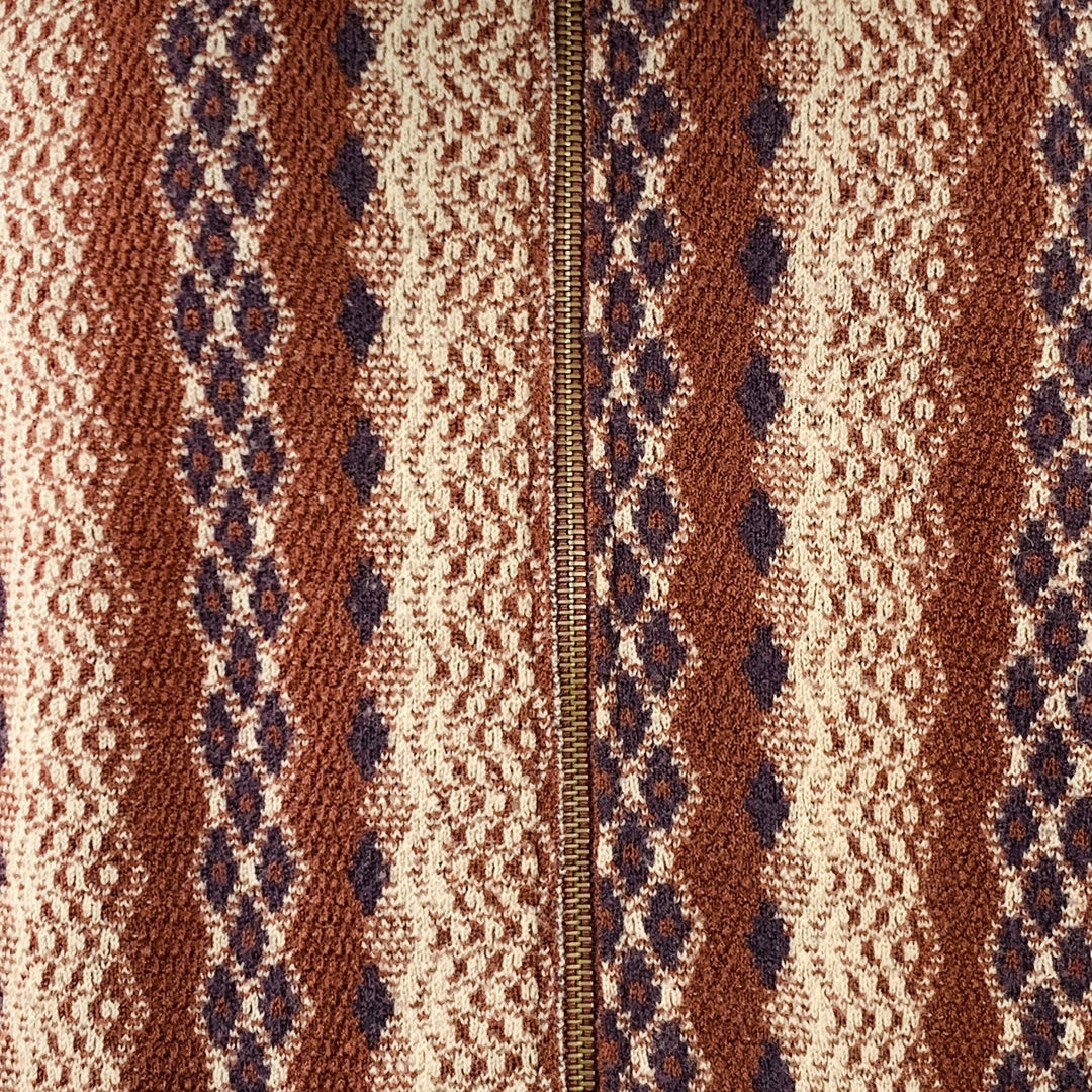 DRIES VAN NOTEN Size L Beige Orange Geometric Wool Zip Up Sweater