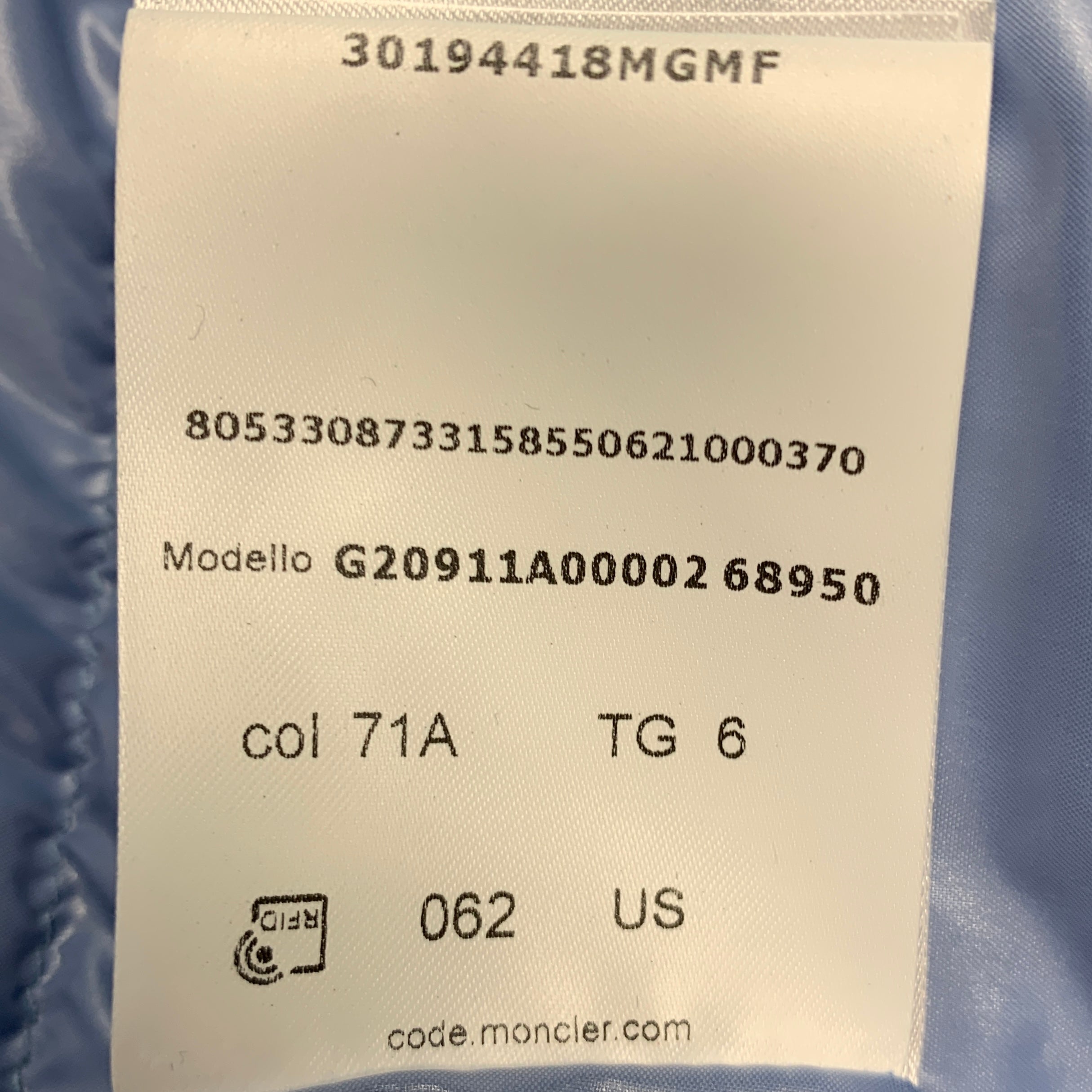 MONCLER Size XXXL Light Blue Quilted Polyamide Zip Up Jacket – Sui
