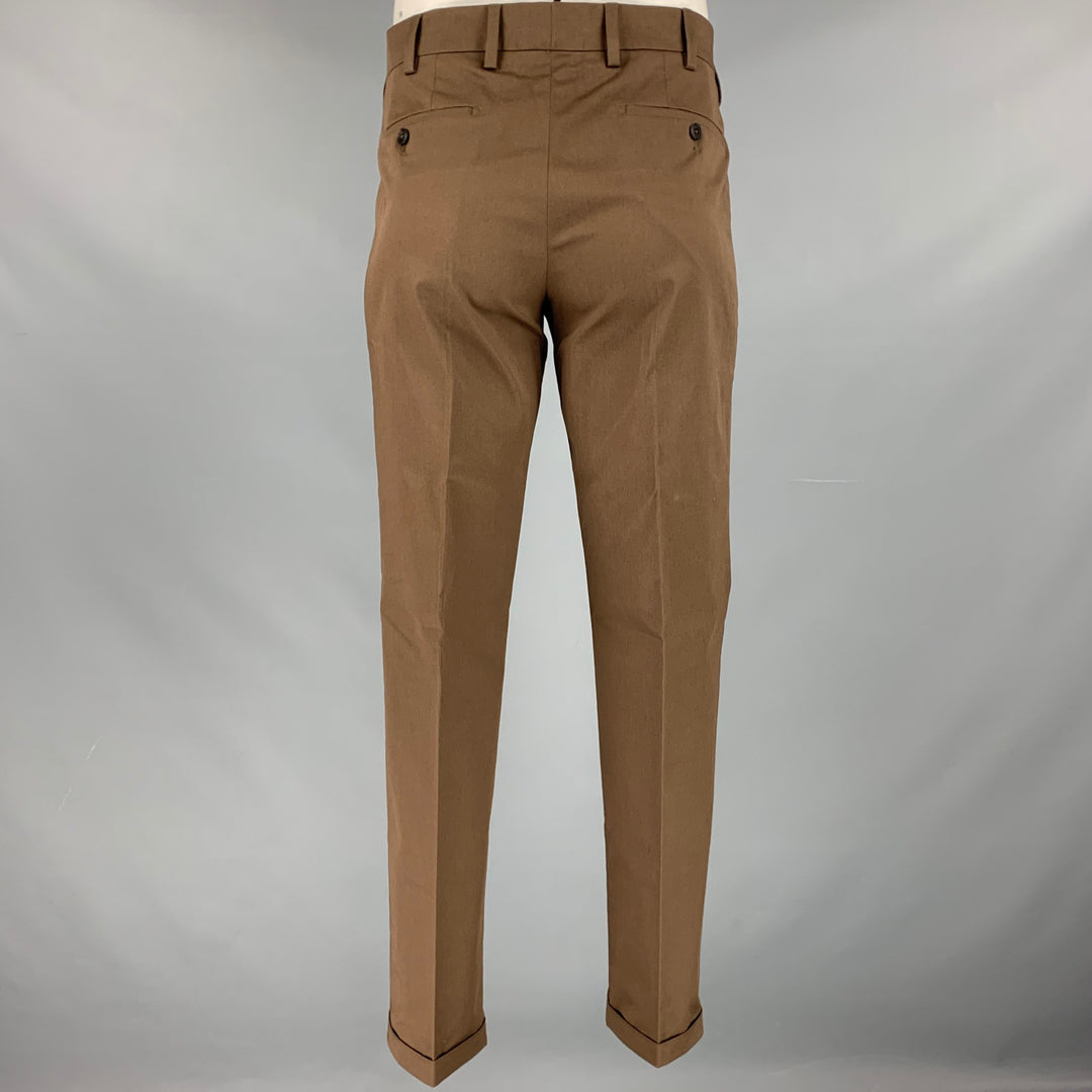 PRADA Size 34 Brown Cotton Blend Button Fly Dress Pants