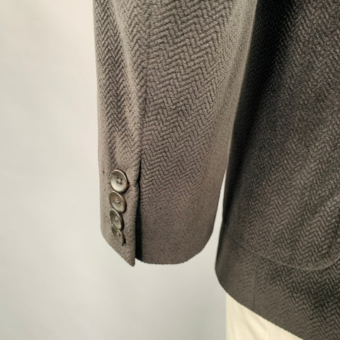 ARMANI COLLEZIONI Size 42 Black Herringbone Polyester Sport Coat