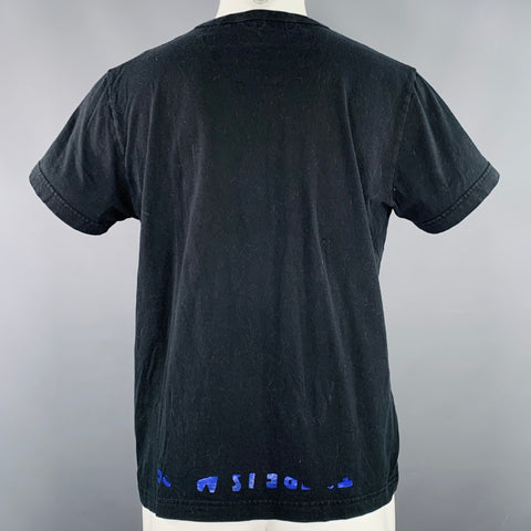 MARTIN MARGIELA Size L Black Blue Logo Cotton V-Neck T-shirt