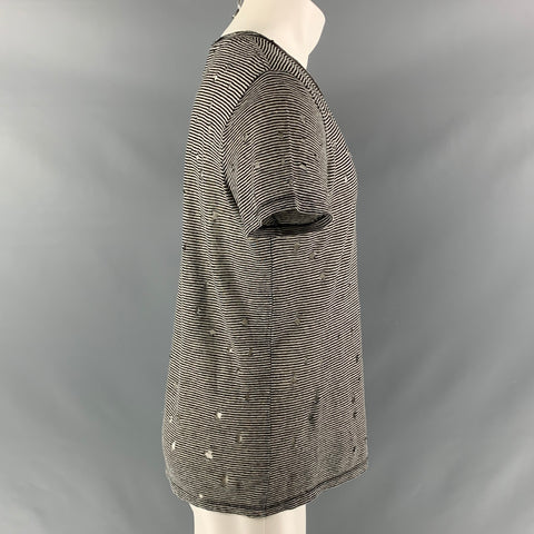 IRO Size S Black White Stripe Linen Crew-Neck T-shirt