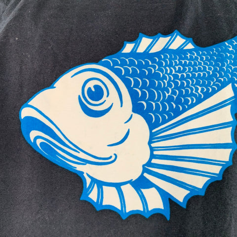 VALENTINO Size S Black White Blue Koi Fish Cotton One Pocket Camp Short Sleeve Shirt