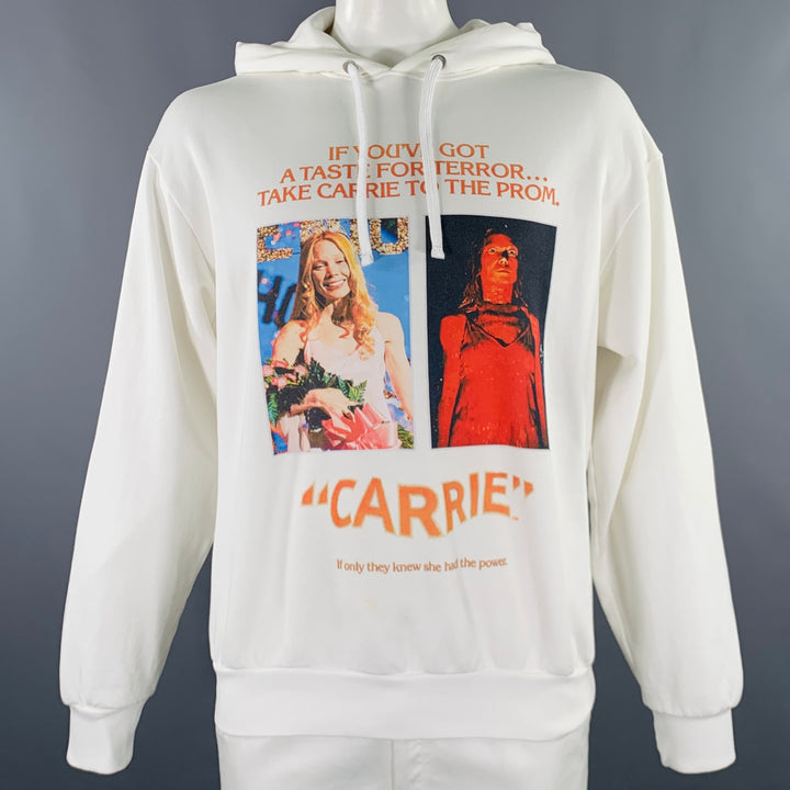 JW ANDERSON Size L White Multi Color Carrie Print Cotton Hooded Sweatshirt