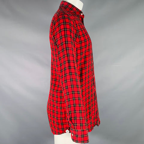 GABRIELE PASINI Size M Red Black Plaid Lyocell Button Up Long Sleeve Shirt