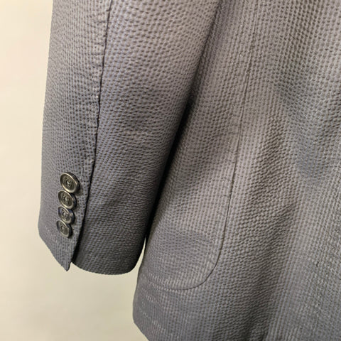 ERMENEGILDO ZEGNA Size 48 Navy Black Seersucker Silk Jacket