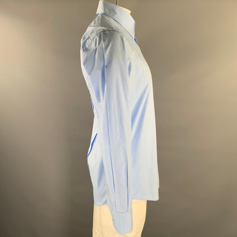 DOLCE & GABBANA Size L Blue Solid Cotton Long Sleeve Shirt