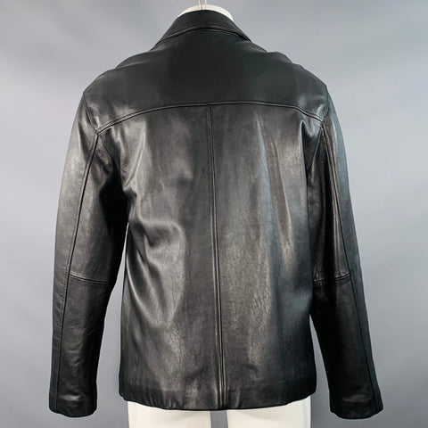 JOSEPH ABBOUD Veste en cuir noire à col italien zippée, taille M
