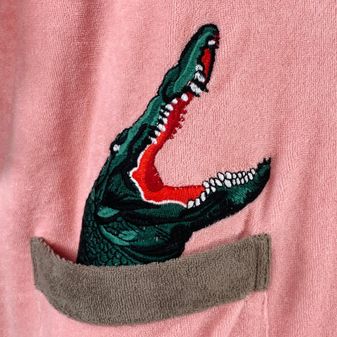 TOMBOLO Size XL Flamingo Tartare Pink Taupe Applique Organic Cotton 1/4 Zip Short Sleeve Shirt
