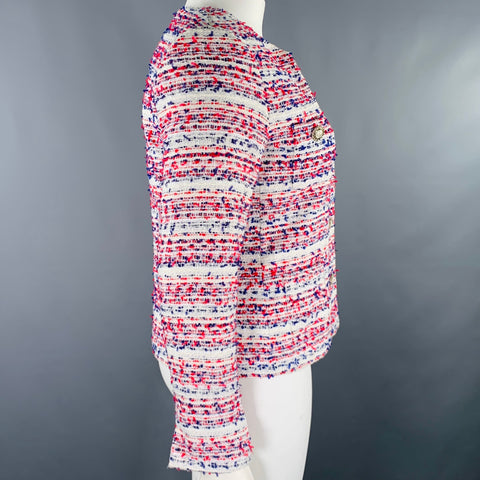 KARL LAGERFELD Size 10 White Red Blue Cotton Blend Boucle Jacket