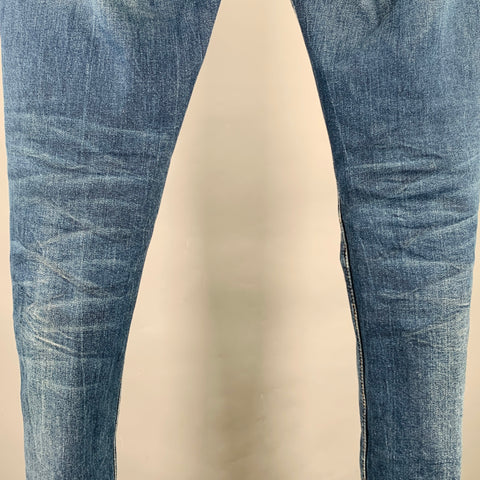 NUDIE JEANS Size 30 Lean Dean Blue Contrast Stitch Cotton Blend Slim Straight Jeans