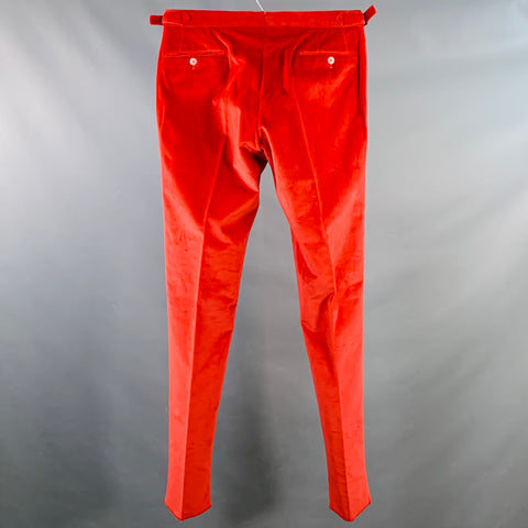 PHINEAS COLE Size 34 Red Velvet Cotton Side Tabs Tapered Dress Pants