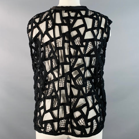 IRO Size 8 Black Mesh Geometric Sleeveless Crew Neck Casual Top
