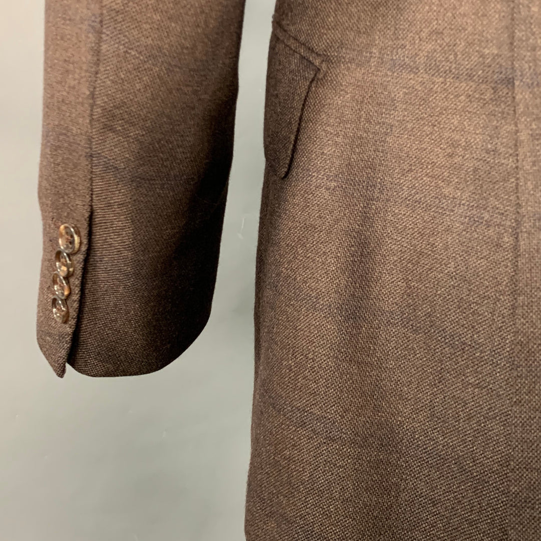 HERMES Size 40 Brown Navy Window Pane Wool Notch Lapel Sport Coat