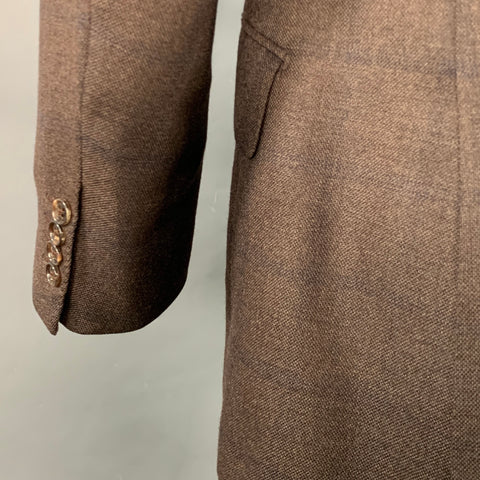 HERMES Size 40 Brown Navy Window Pane Wool Notch Lapel Sport Coat
