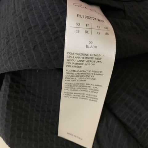 RICK OWENS SS2019 Chest Size 42 Black Textured Wool  Polyamide Sport Coat