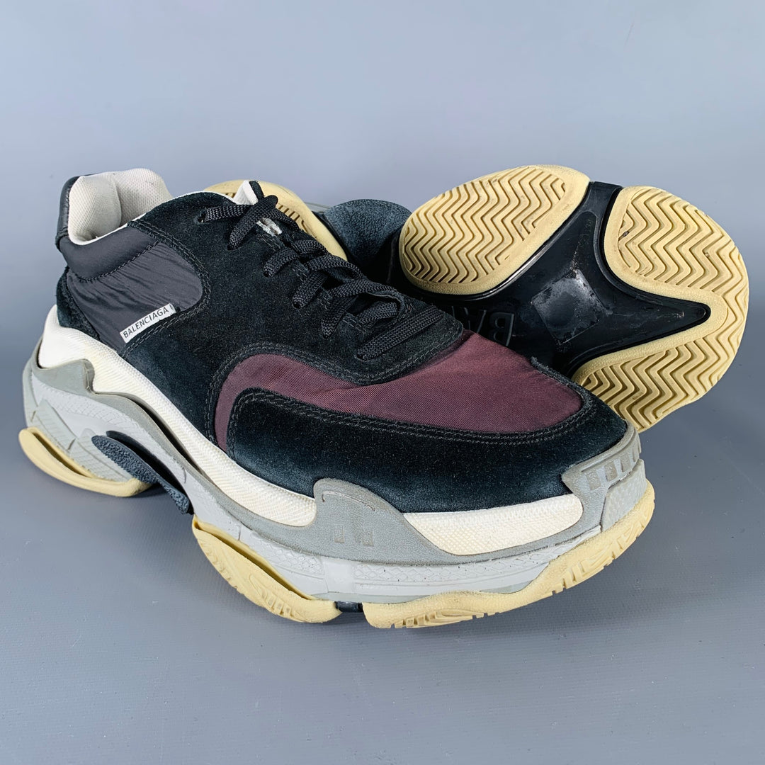 BALENCIAGA Size 8 Black Brown Mixed Fabrics Nylon Rubber Sole Sneakers