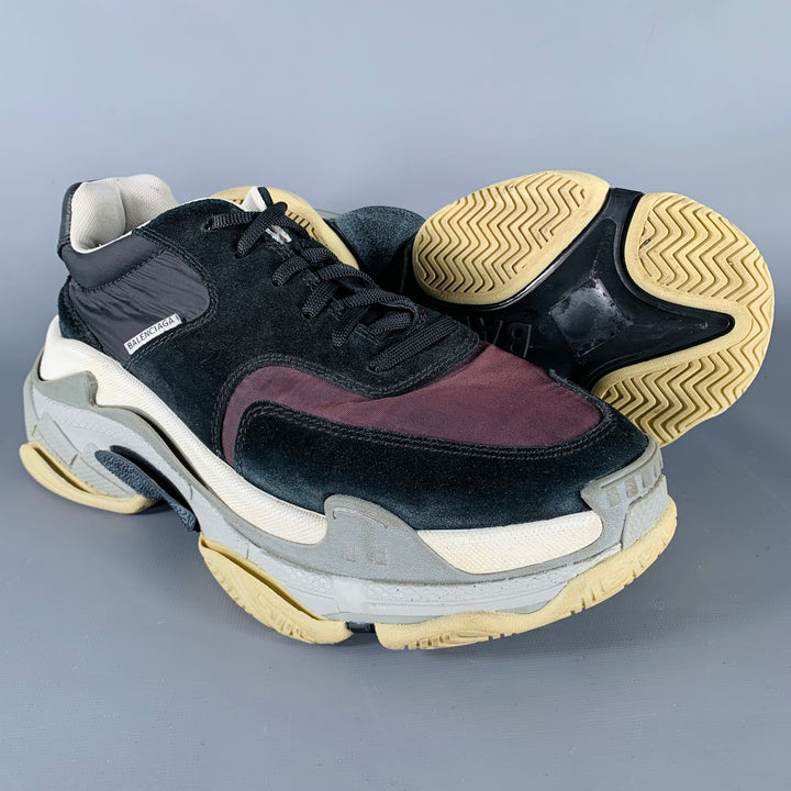 BALENCIAGA Size 8 Black Brown Mixed Fabrics Nylon Rubber Sole Sneakers