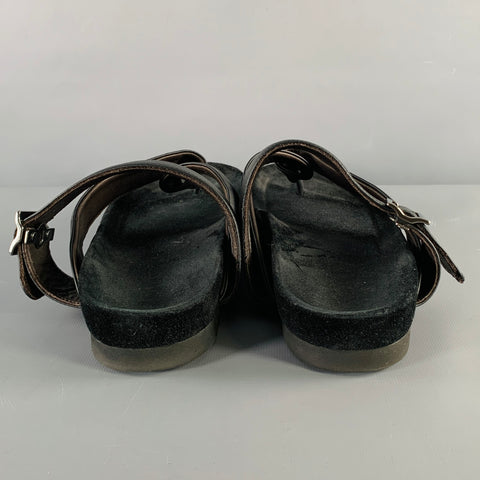 LANVIN Size 8 Black Leather Thong Sandals