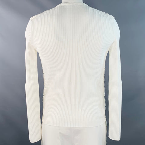 JIL SANDER Size L White Textured Bobble Cotton Crew Neck Pullover