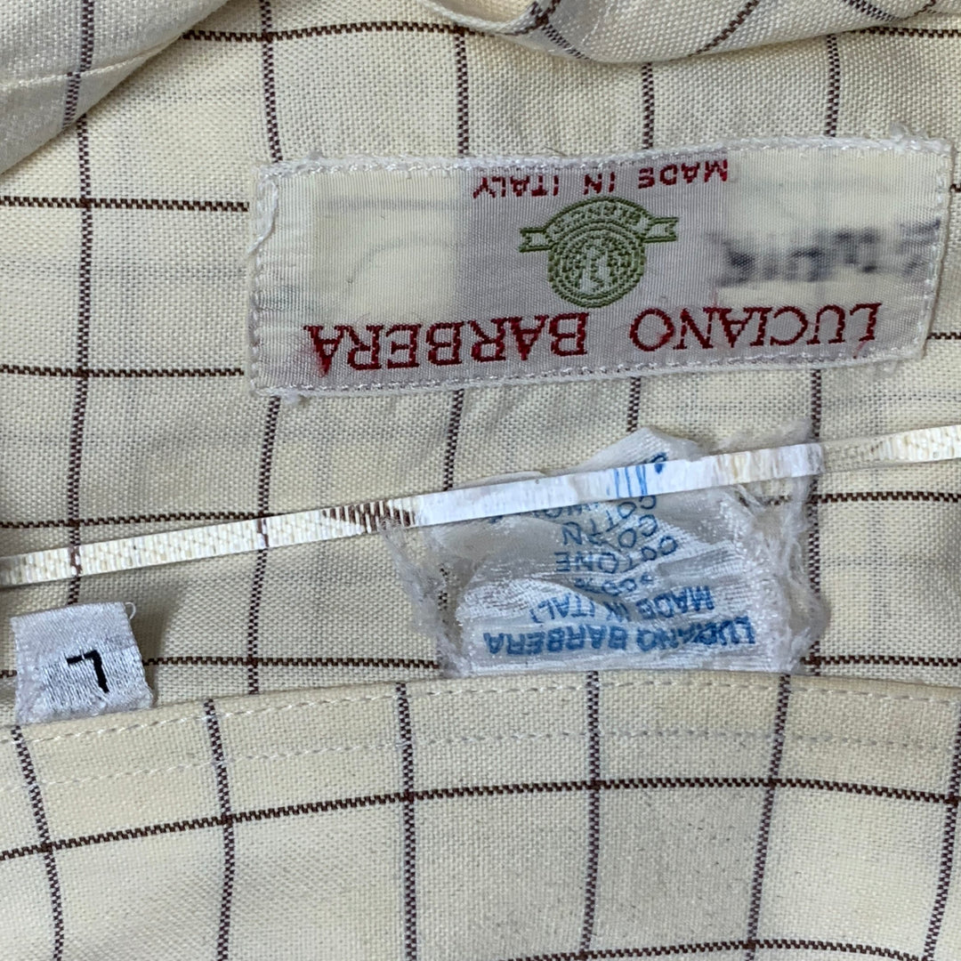 LUCIANO BARBERA Size L Yellow Brown Window Pane Cotton Long Sleeve Shirt