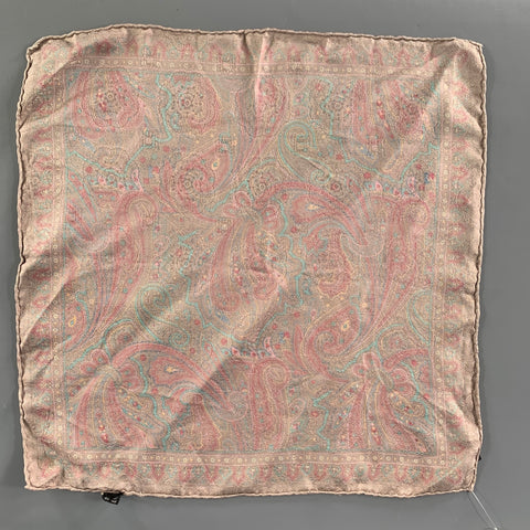 NO BRAND Pink Blue Paisley Silk Pocket Square
