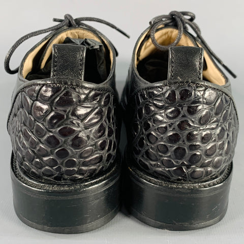 3.1 PHILLIP LIM Size 6 Black Textured Leather Cap Toe Lace-Up Derby Flats