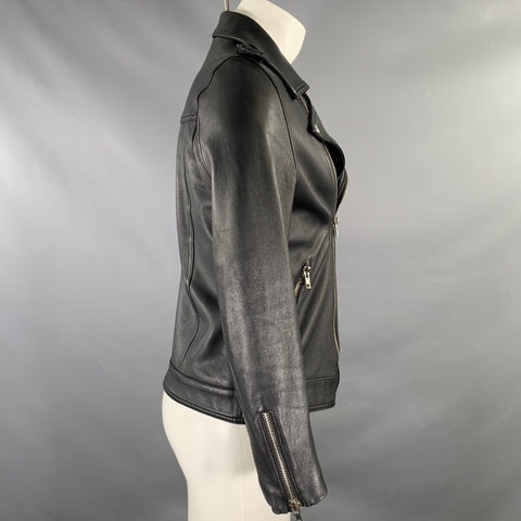 NO BRAND Chest Size M Black Leather Motorcycle Jacket