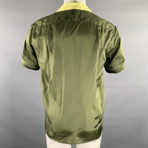 DRIES VAN NOTEN Size M Green Lime Color Block Silk Bowling Short Sleeve Shirt