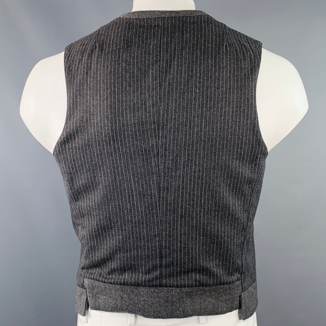 NEIL BARRETT Size L Grey White Pinstripe Wool Double Breasted Notch Lapel Vest