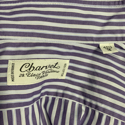 Chemise CHARVET taille M, rayée bleu et bleu clair, en coton, col classique, manches longues