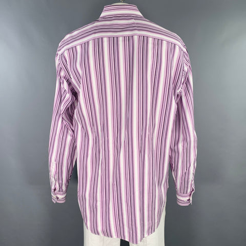 BUGATCHI UOMO Size XXL Purple White Stripe Cotton Long Sleeve Shirt